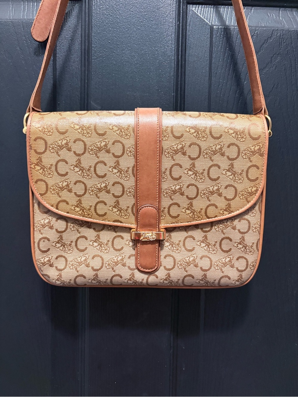 CELINE Tan Monogram Canvas Crossbody Bag
